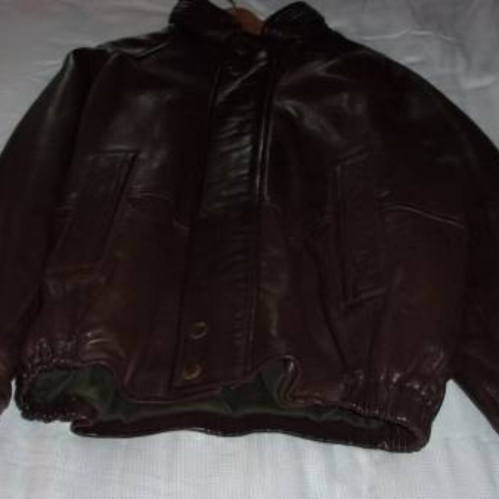 Vintage Men's Nautica Brown Leather Jacket Hooded 42